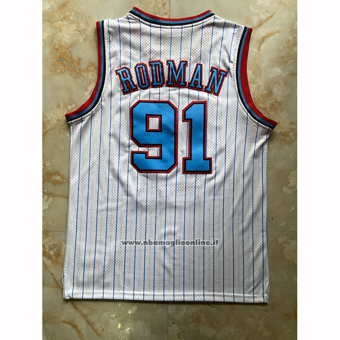 Maglia Chicago Bulls Dennis Rodman No 91 Mitchell & Ness 1996-97 Bianco